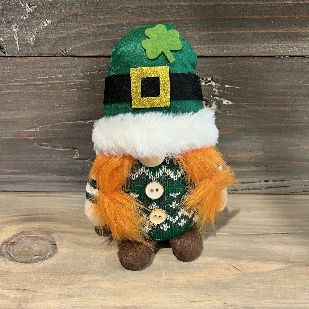 Vikakiooze Irish Santa Gnome Plush Shamrock Hat Knit Sweater 8"